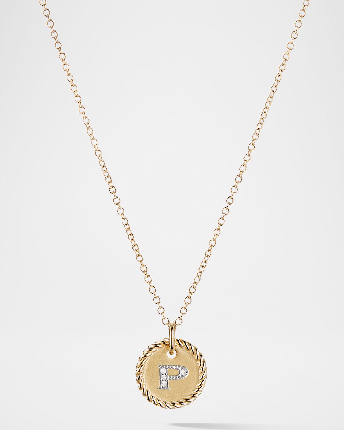 David Yurman Cable Collectibles Initial Pendant Necklace with Diamonds in 18K Gold