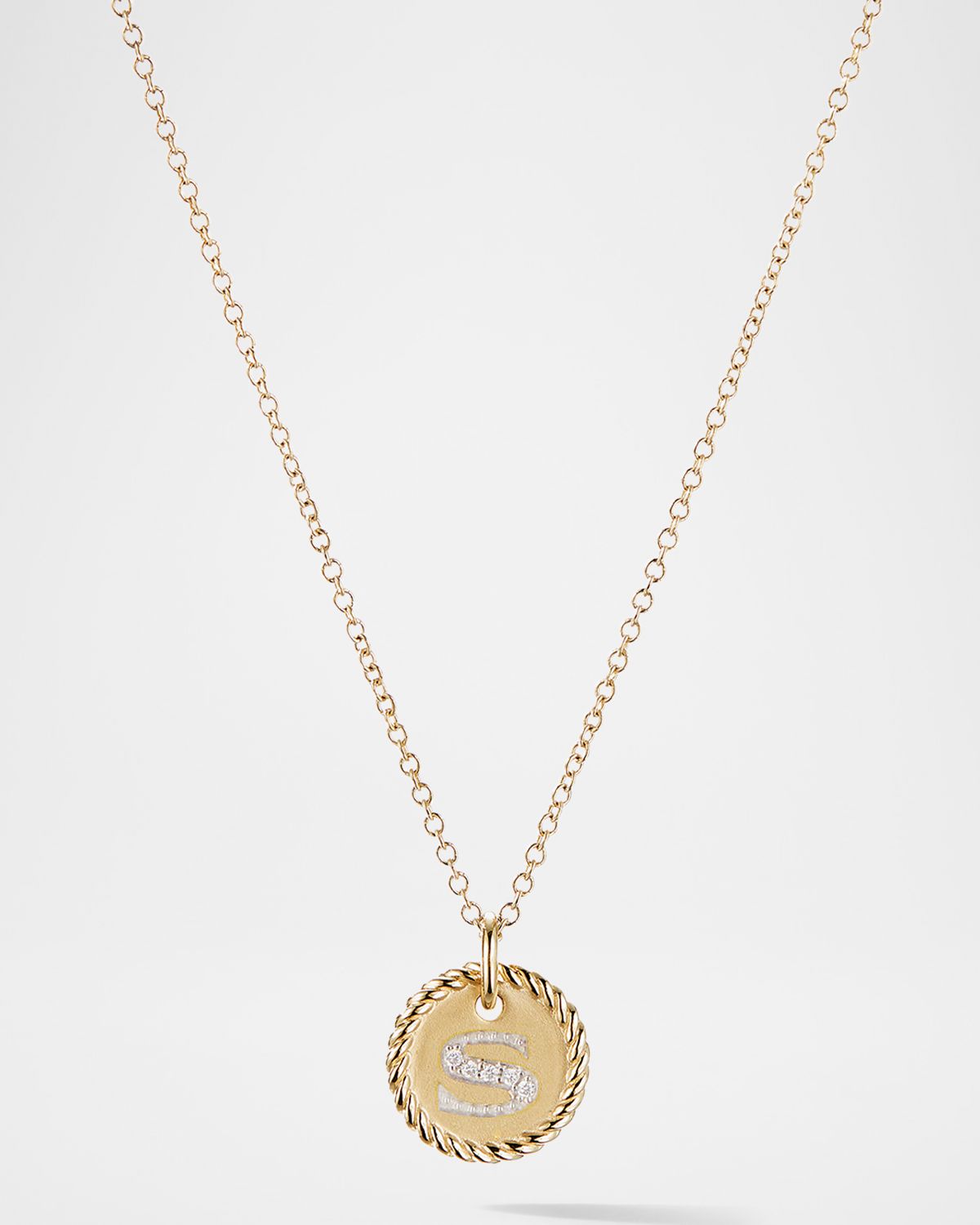 David Yurman Cable Collectibles Initial Pendant Necklace with Diamonds in 18K Gold