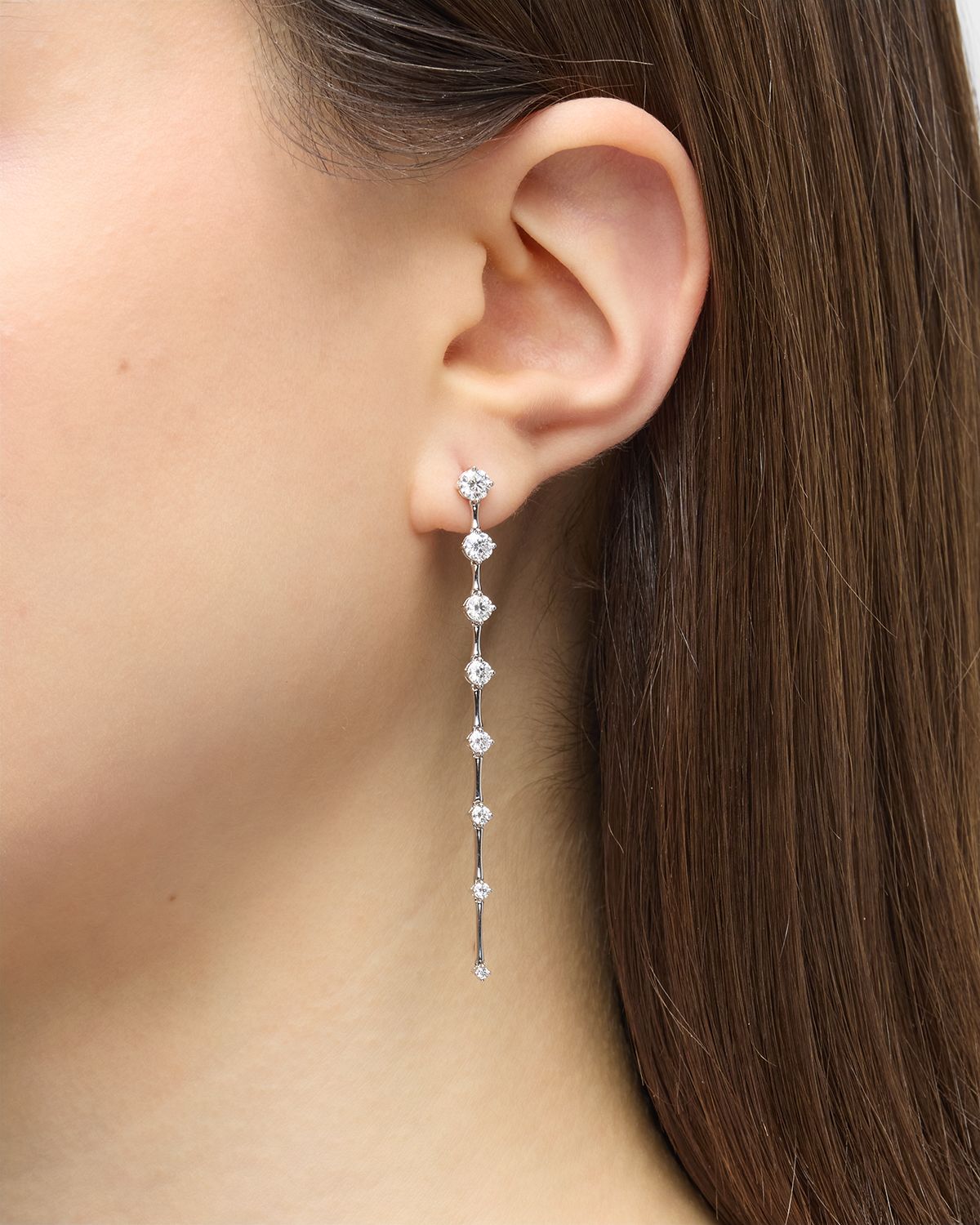 Memoire 18K White Gold 16 Round GH/SI Diamond Drop Earrings, 2.5"L, 1.69tcw