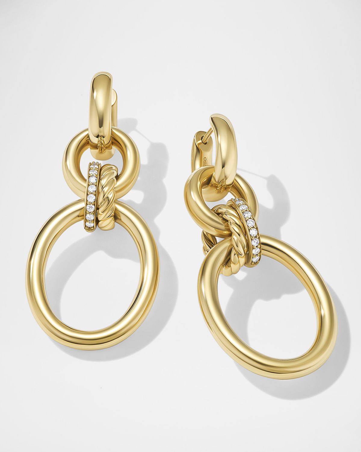 David Yurman DY Mercer Circular Drop Earrings in 18K Yellow Gold with Diamonds, 50mm