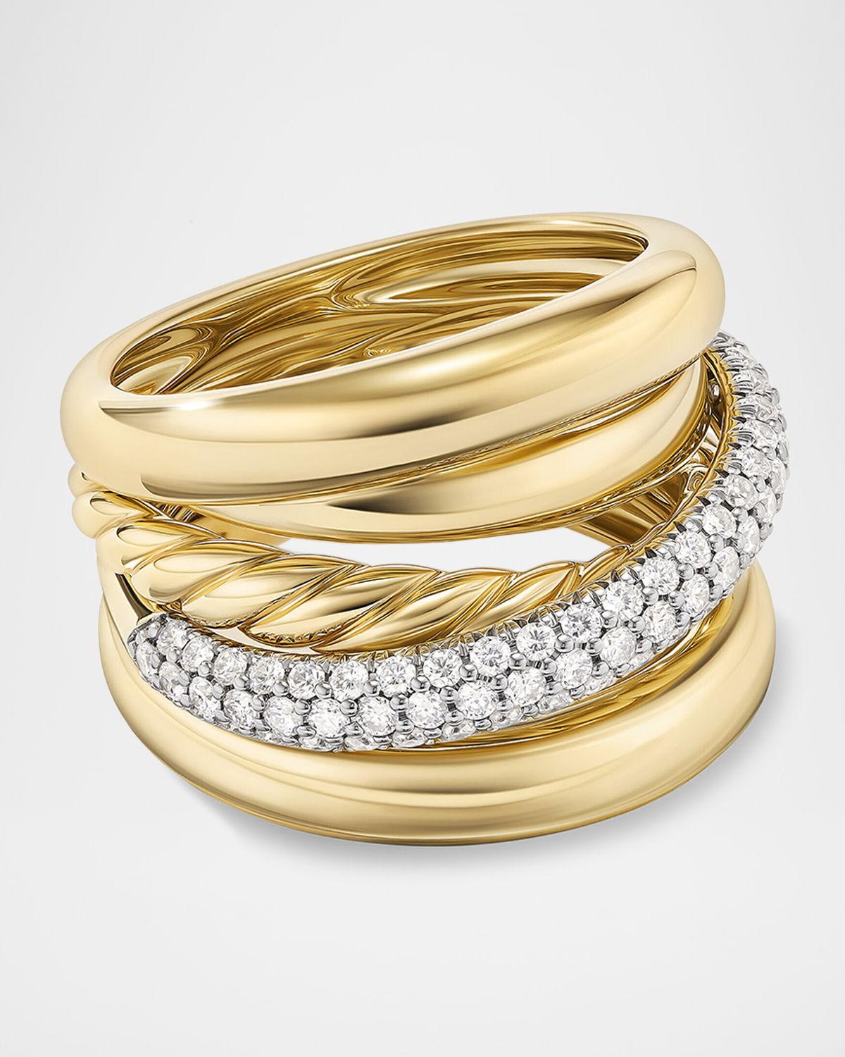 David Yurman Pave Crossover Five Row Ring in 18K Yellow Gold with Diamonds, 17.7mm