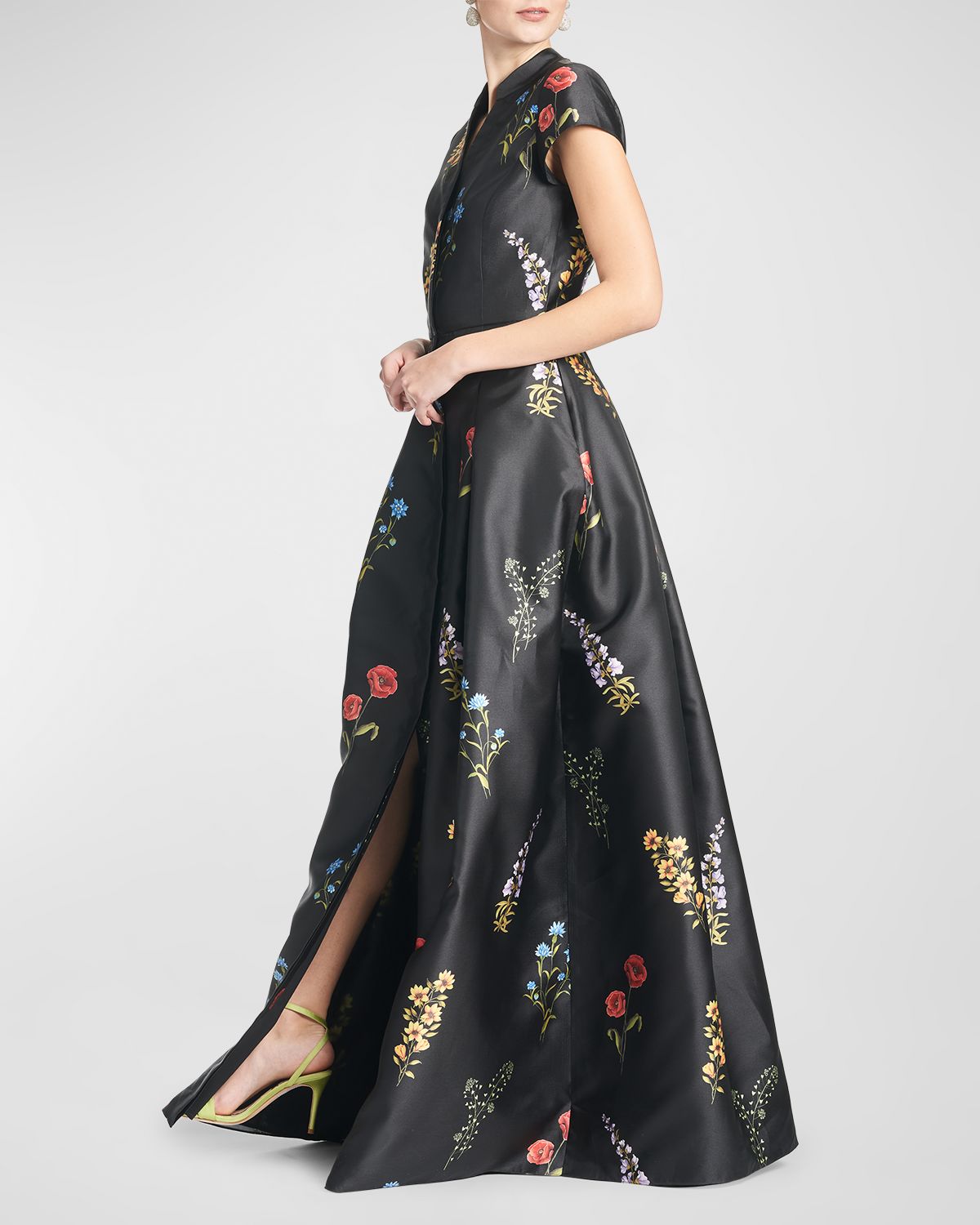 Sachin & Babi Marta Pleated Floral-Print A-Line Gown