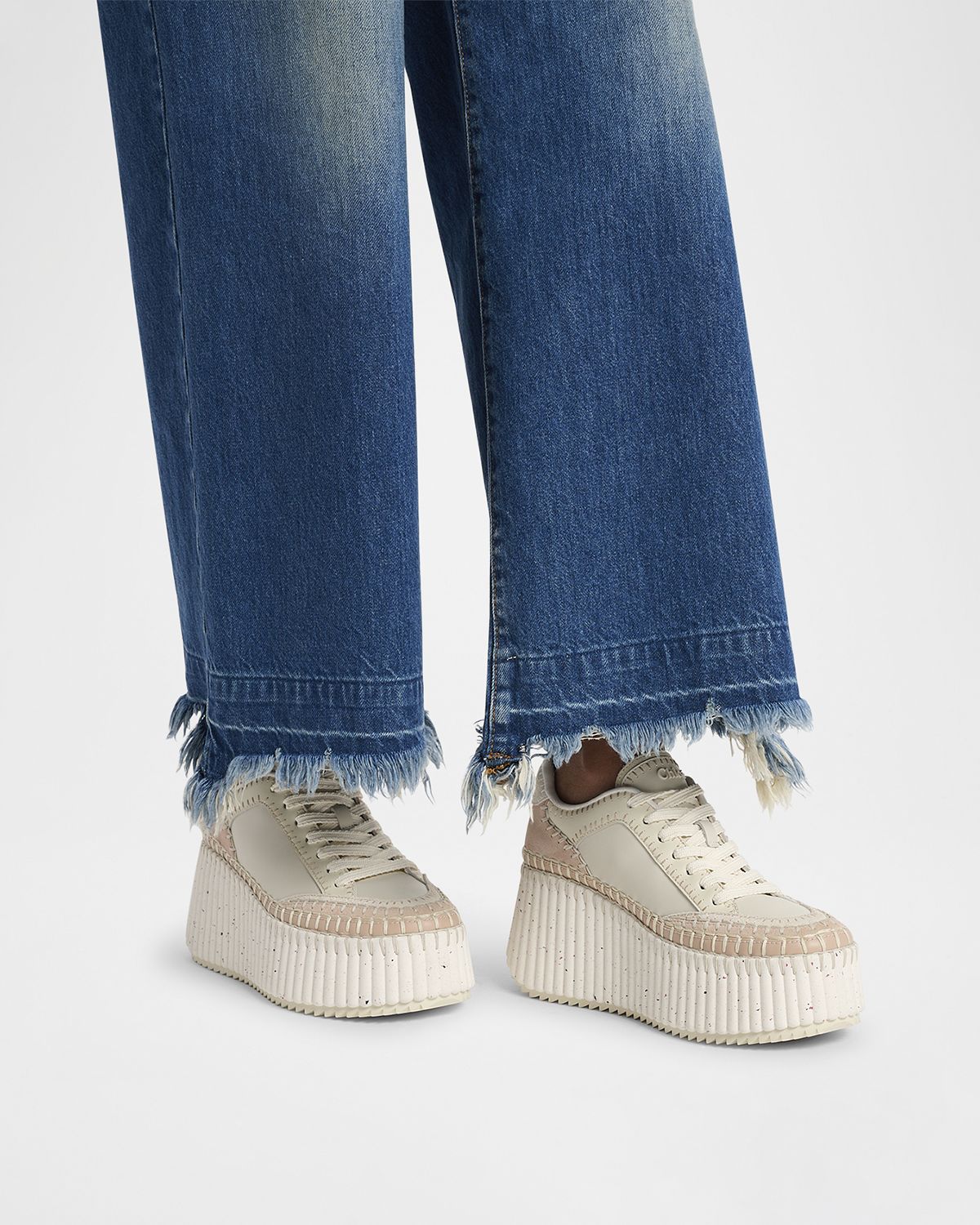 Chloe Nama Mixed Leather Platform Sneakers