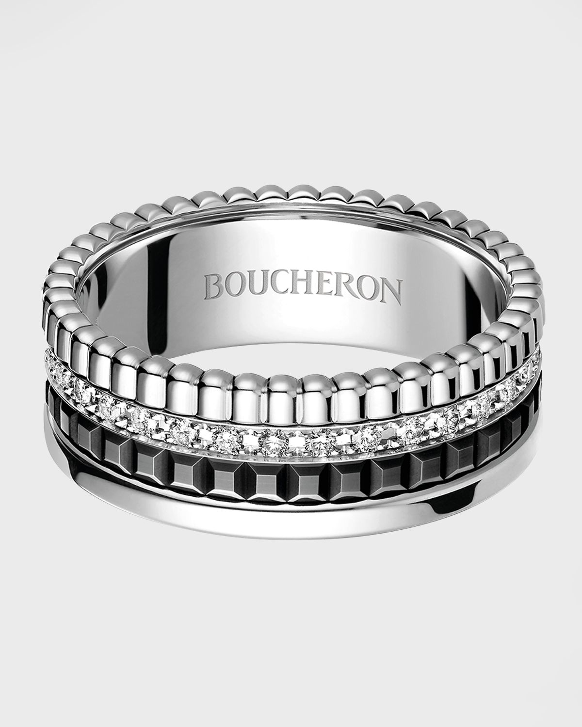 Boucheron Quatre 18K White Gold Black Edition Small Diamond Band Ring