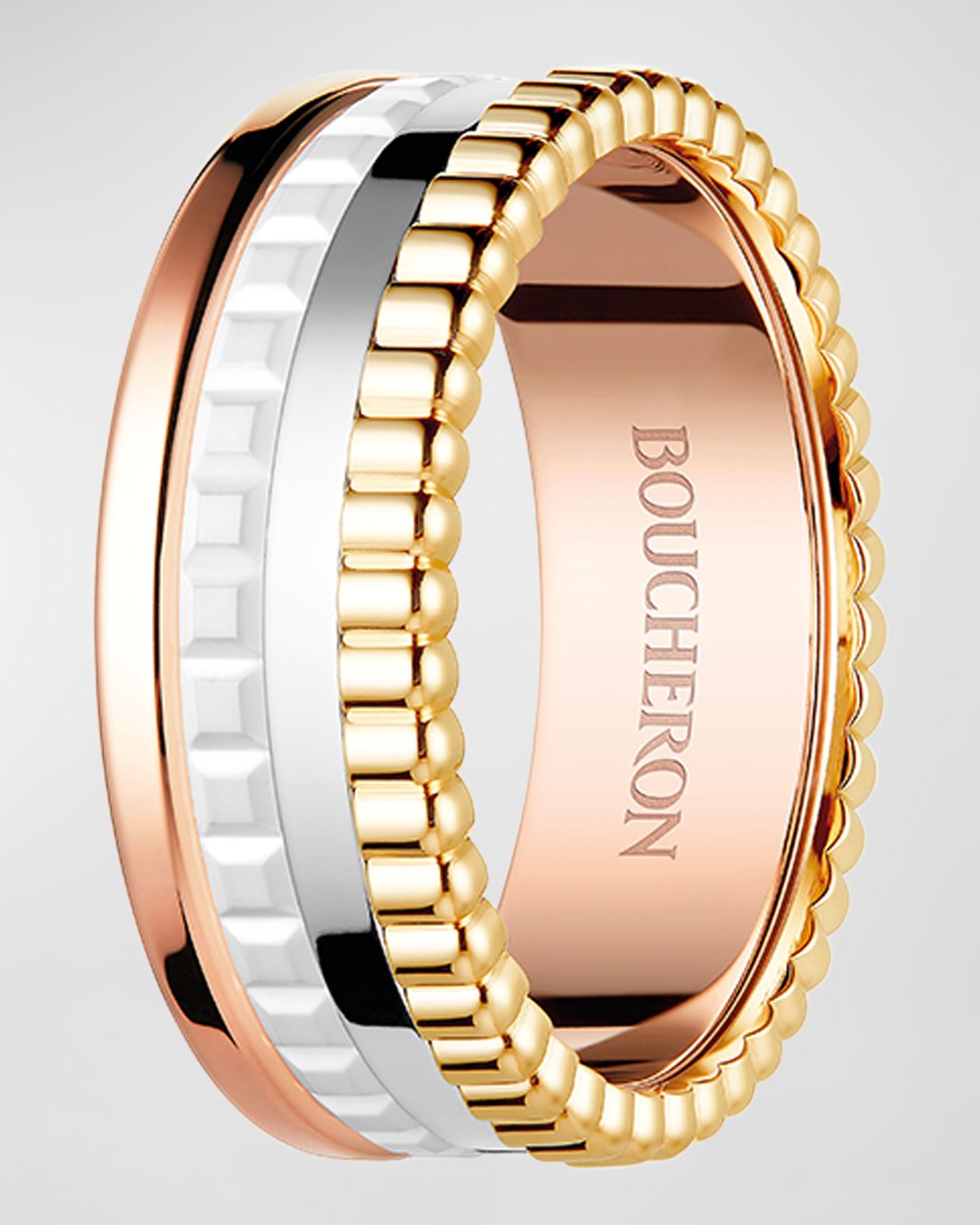 Boucheron Quatre 18K Tricolor Gold Ceramic & Diamond Small Ring