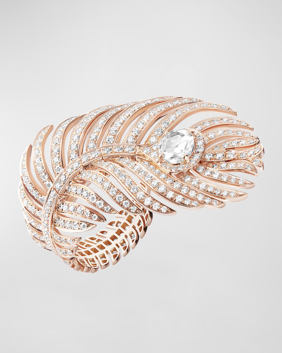 Boucheron Plume de Paon 18K Rose Gold Diamond Ring, EU 54 / US 6.75