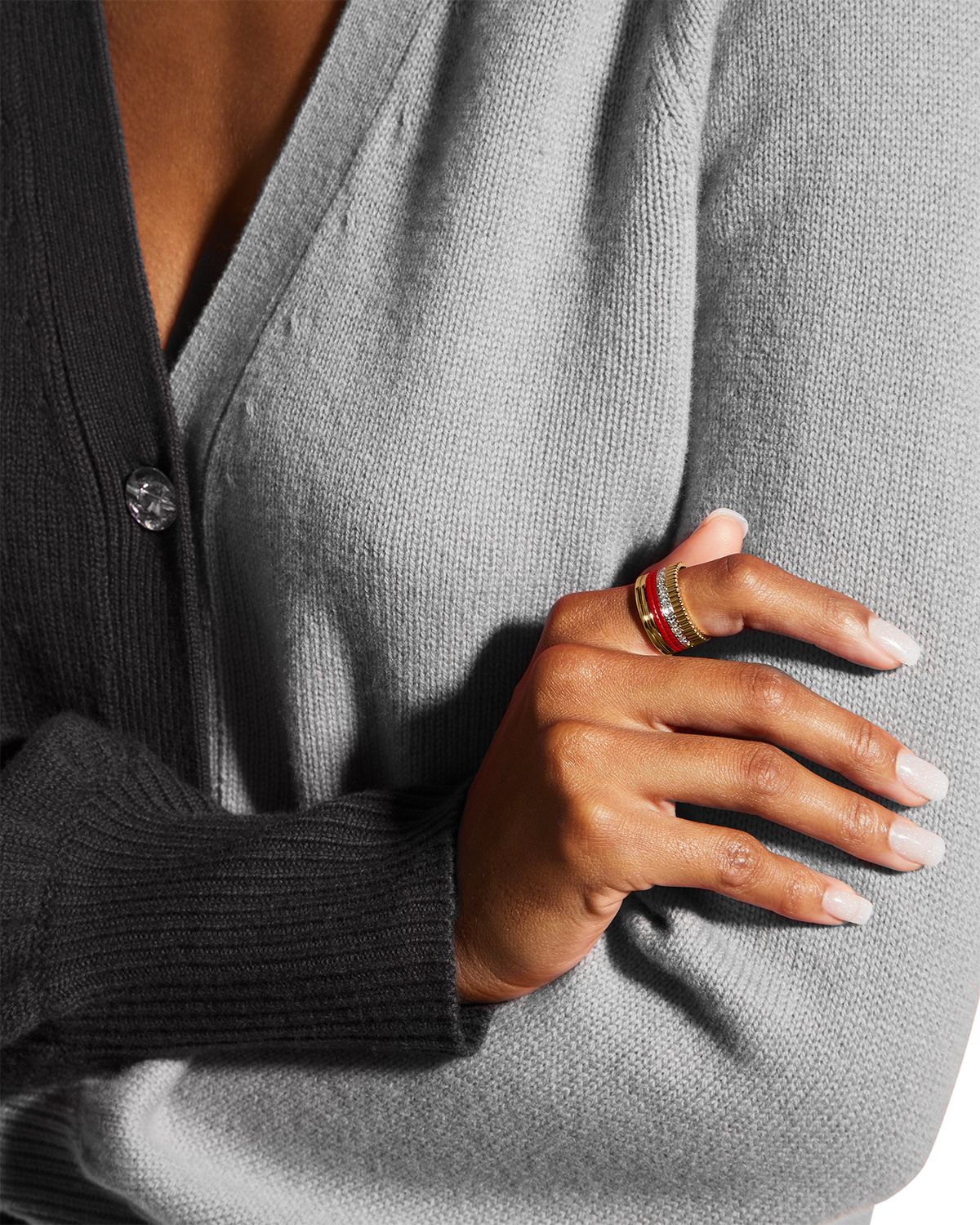 Boucheron Quatre 18K Tricolor Gold Ceramic Large Ring