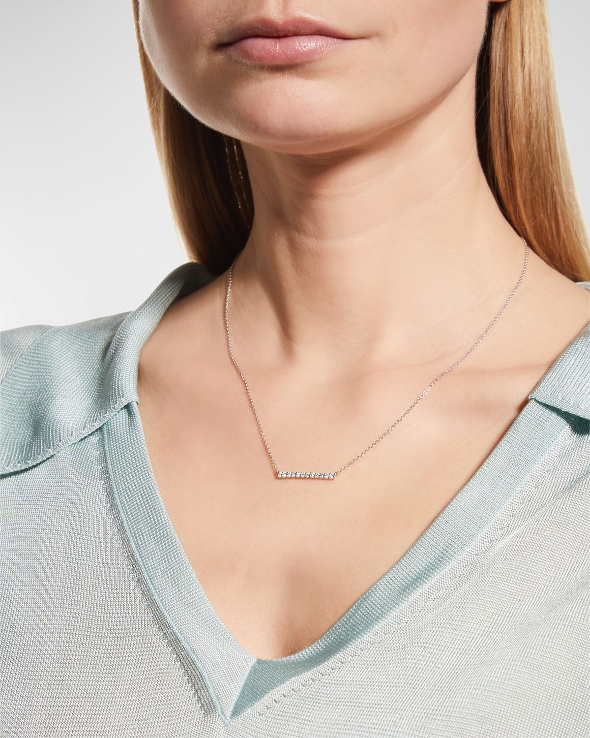 Memoire 18k White Gold Small Diamond Bar Pendant Necklace, 18"L, 0.30tcw