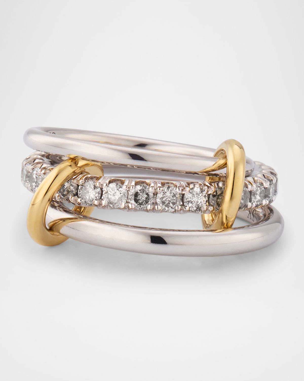 Spinelli Kilcollin 3-Link Ring in Sterling Silver with Diamonds, Black Rhodium and Yellow Gold