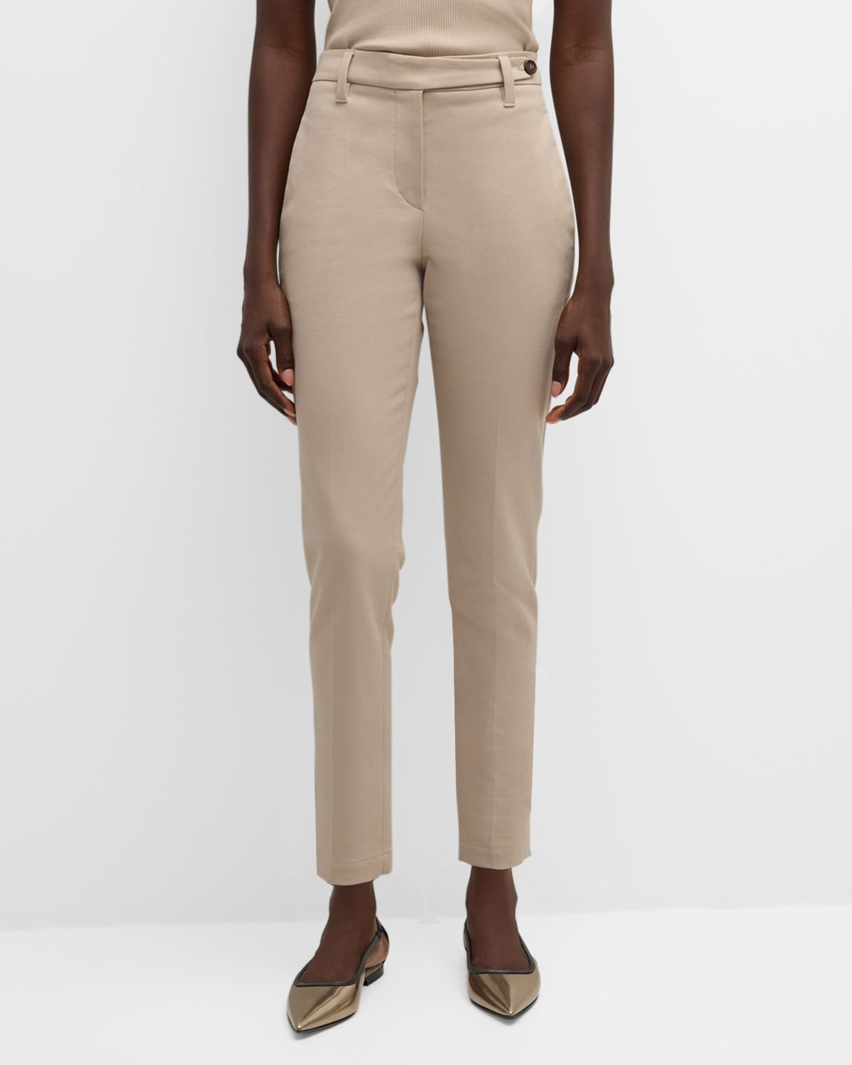 Brunello Cucinelli Mid-Rise Cotton Twill Boy-Fit Ankle Cigarette Pants