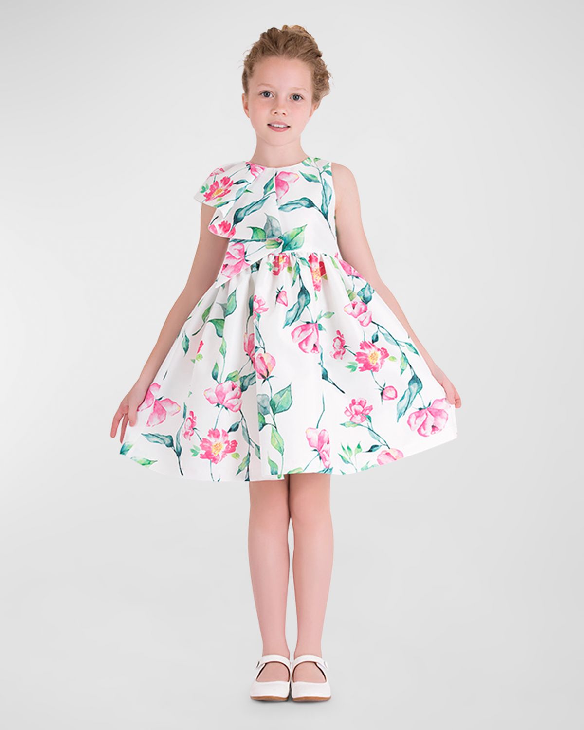 Mama Luma Girl 's Floral Blush Ruffled Sleeveless Dress, Size 3T-10
