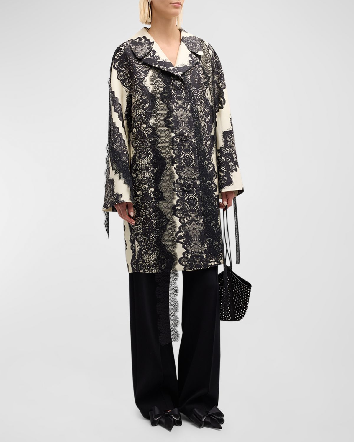 Libertine Venetian Lace-Trim Single-Breasted Coat