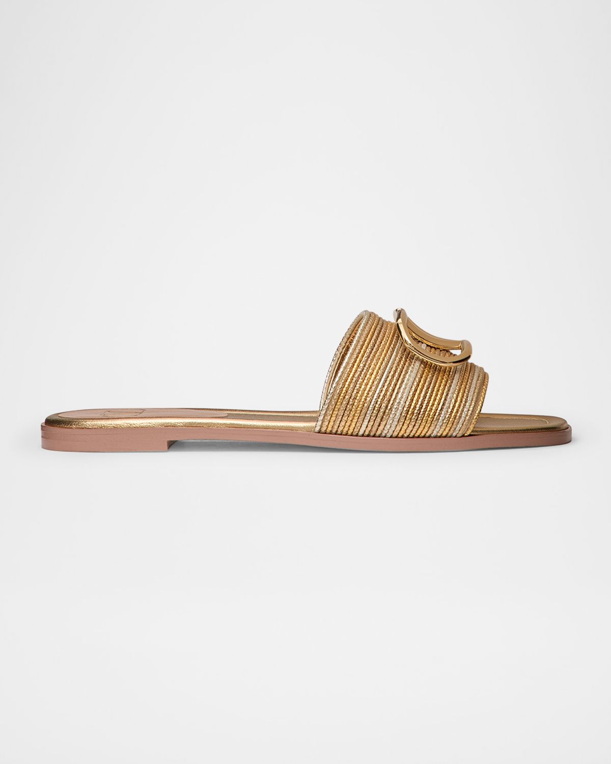 Valentino Garavani VLogo Metallic Flat Slide Sandals