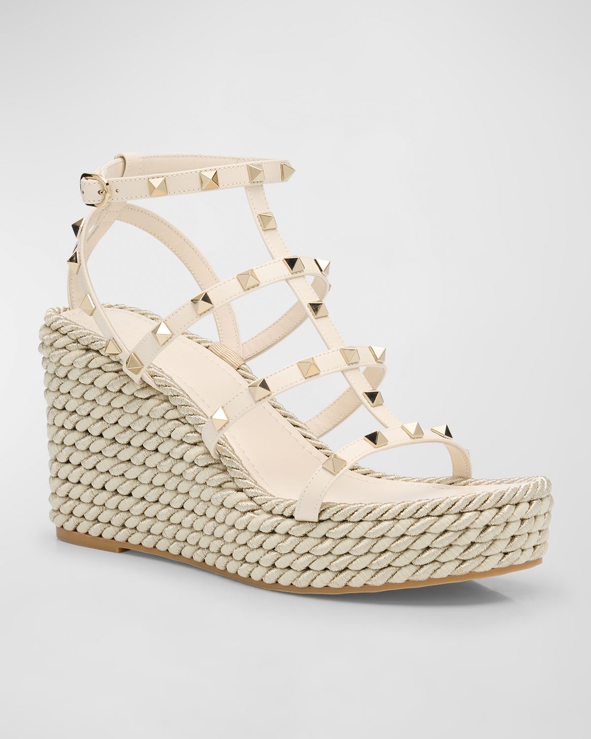 Valentino Garavani Rockstud Caged Wedge Espadrille Sandals