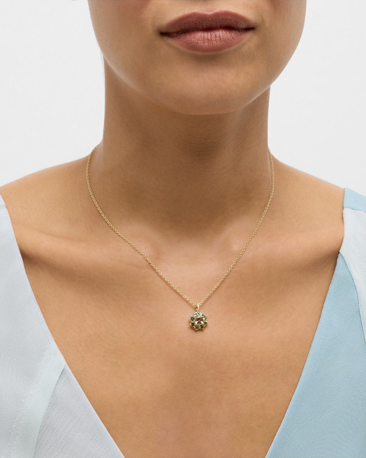 Jennifer Meyer Small Mint Tourmaline and Morganite Flower Pendant Necklace