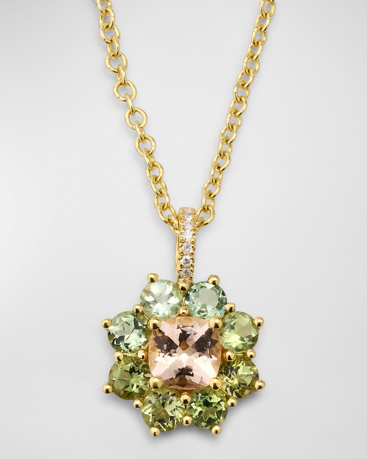 Jennifer Meyer Small Mint Tourmaline and Morganite Flower Pendant Necklace
