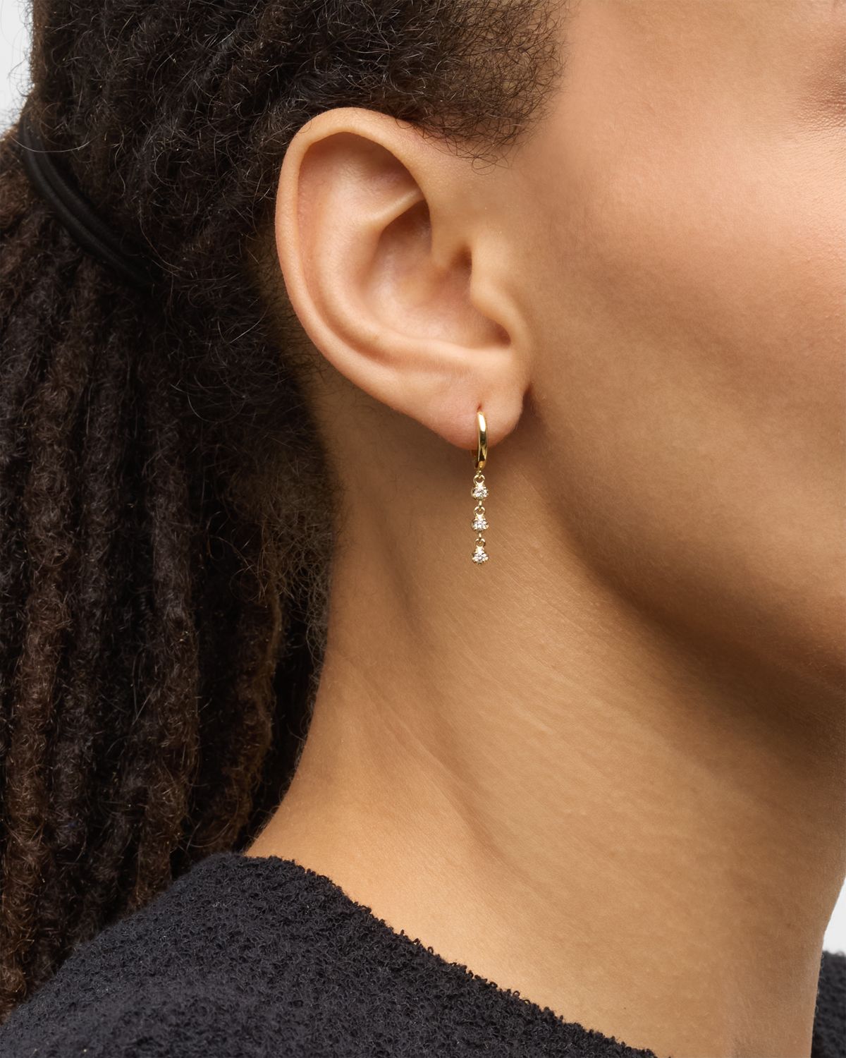 Jennifer Meyer Small Huggie Earrings with 3 Illusion Set Diamond Drops