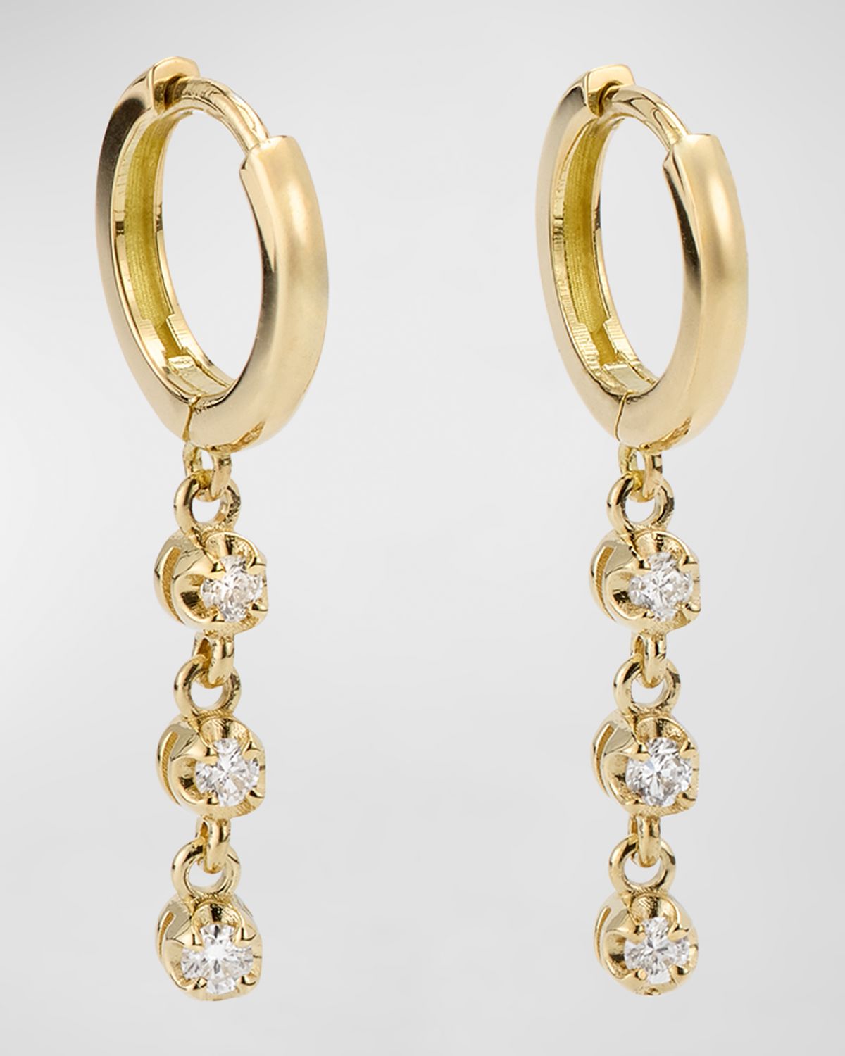 Jennifer Meyer Small Huggie Earrings with 3 Illusion Set Diamond Drops