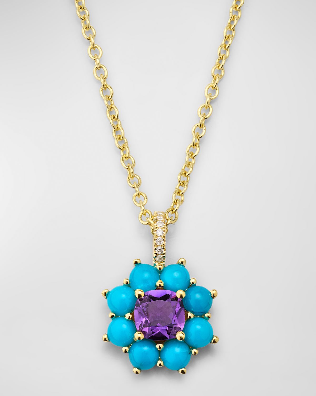 Jennifer Meyer Petite Statement Turquoise Flower Pendant Necklace with Amethyst Center