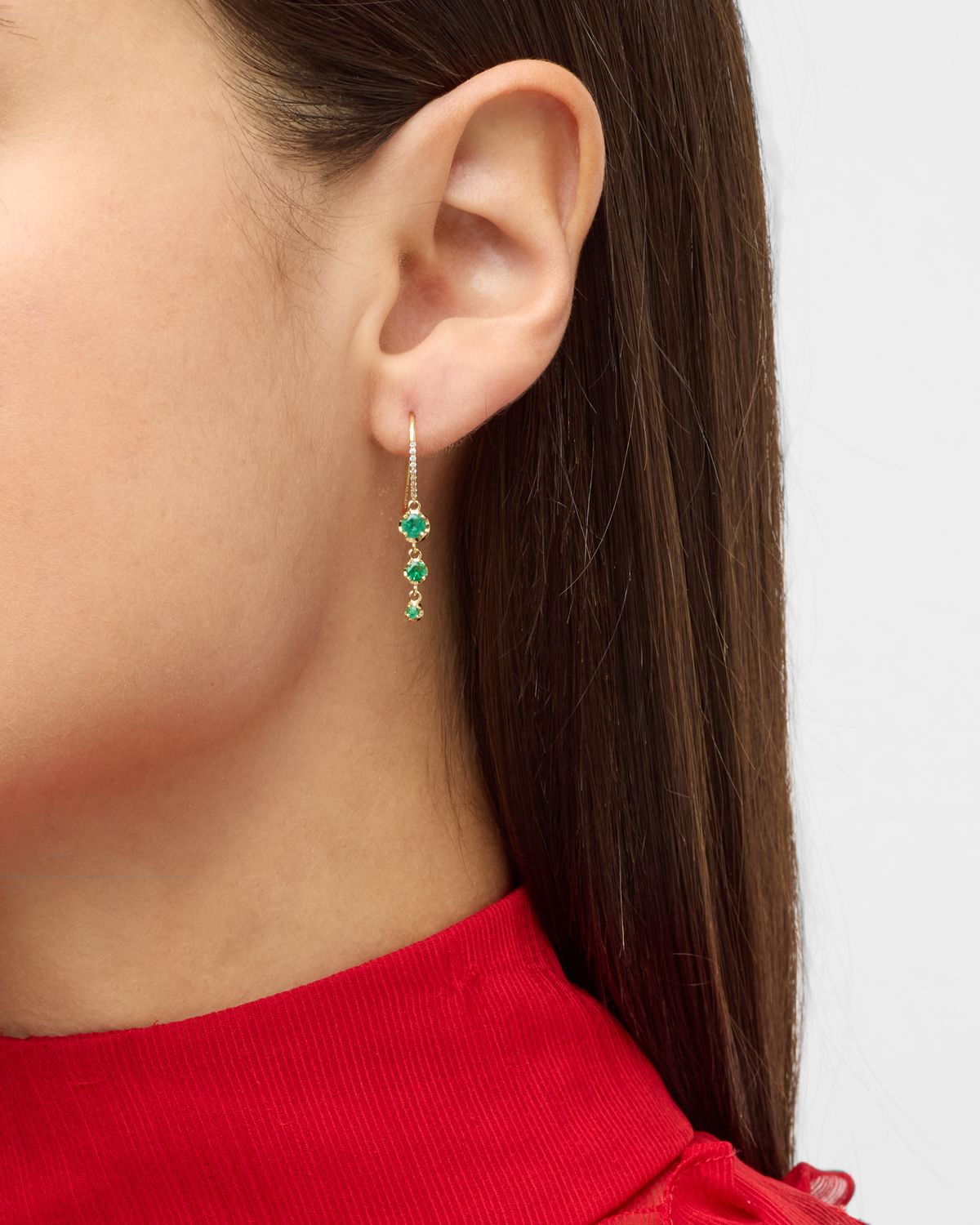 Jennifer Meyer 3 Graduated Illusion-Set Emerald Drop Earrings