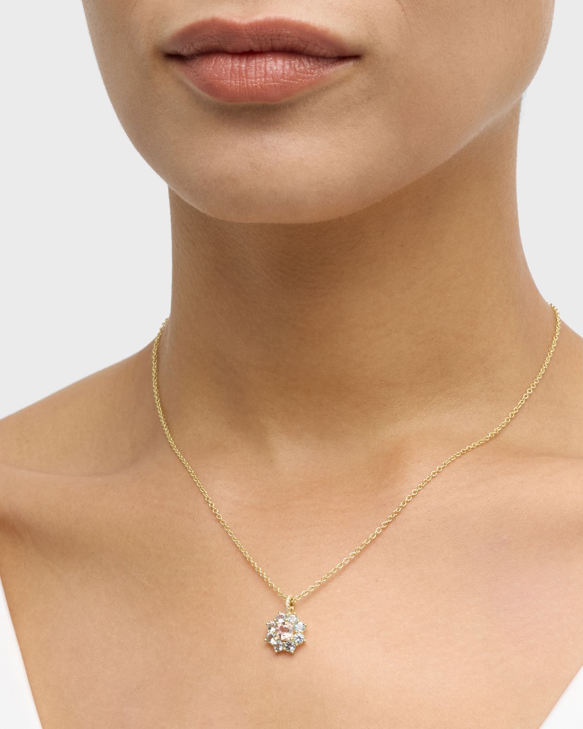 Jennifer Meyer Small Aquamarine and Morganite Flower Pendant Necklace