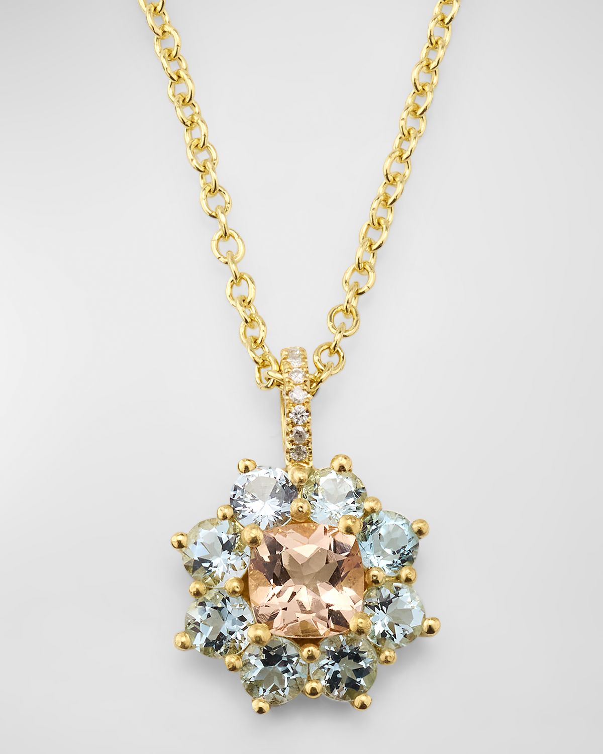Jennifer Meyer Small Aquamarine and Morganite Flower Pendant Necklace