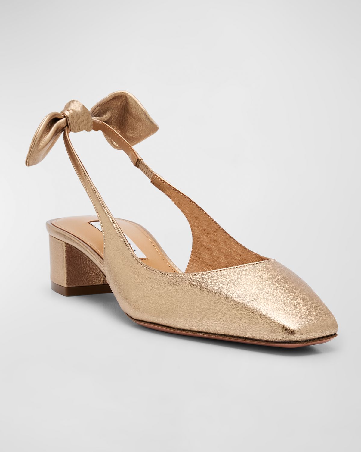 Aquazzura Metallic Bow Slingback Ballerina Pumps