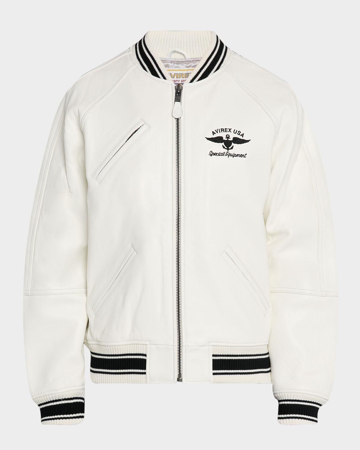 AVIREX Men 's Stadium Embroidered Leather Varsity Jacket