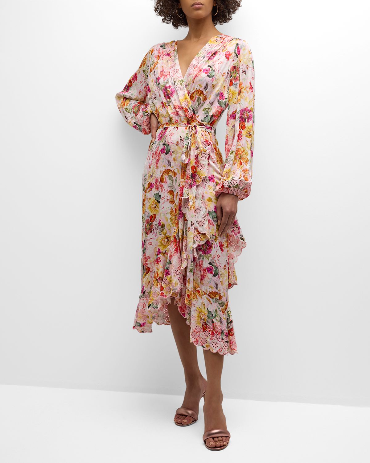Elie Tahari The Charlotte Floral-Print Faux-Wrap Midi Dress