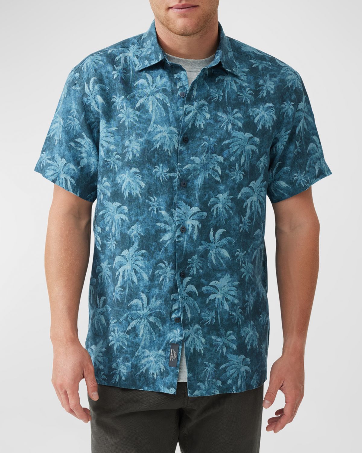 Rodd & Gunn Men 's Destiny Bay Linen Palm-Print Short-Sleeve Shirt - Women's Clothing