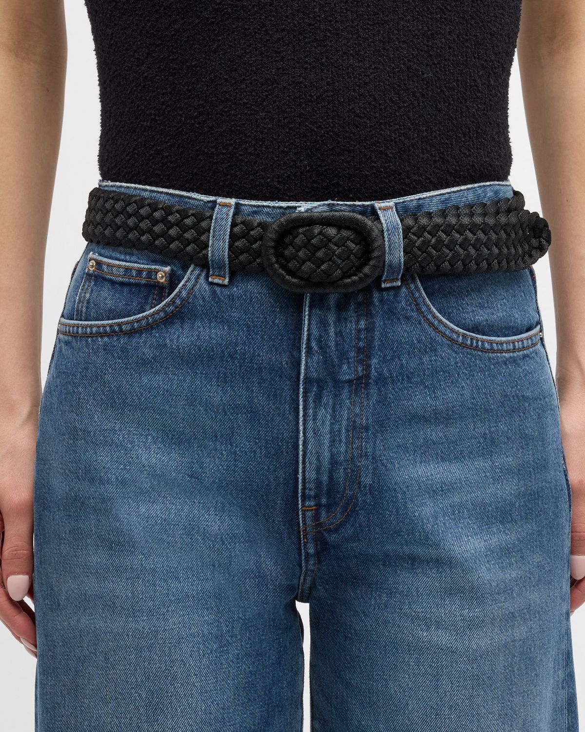 Toteme Narrow Braided Nylon & Leather Belt
