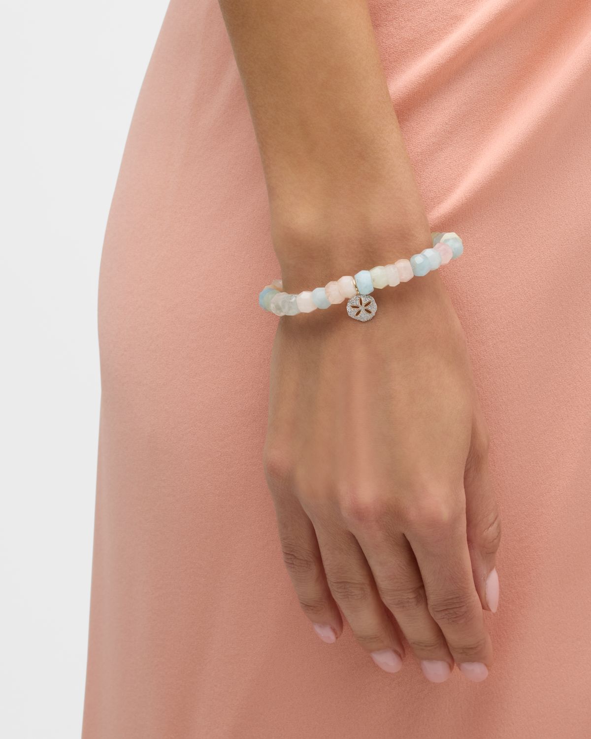 Sydney Evan 14K Diamond Sand Dollar Bracelet with Aquamarine and Morganite