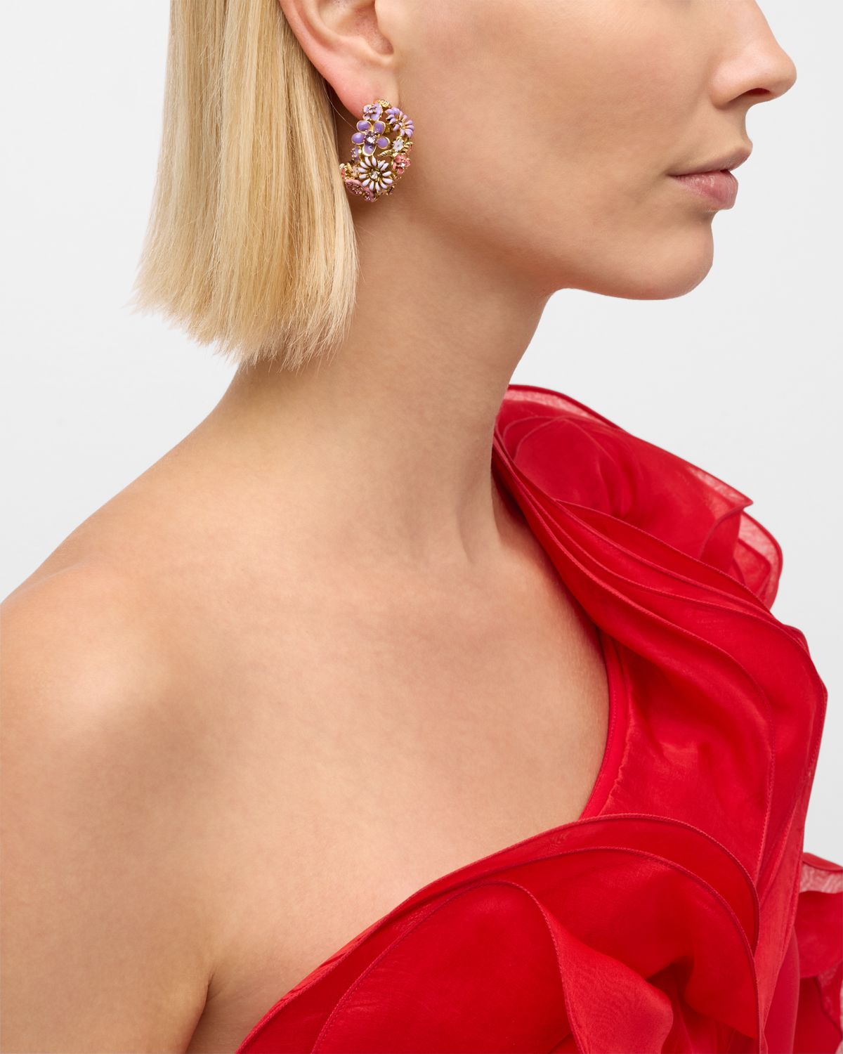 Oscar de la Renta Enamel Flower Hoop Earrings