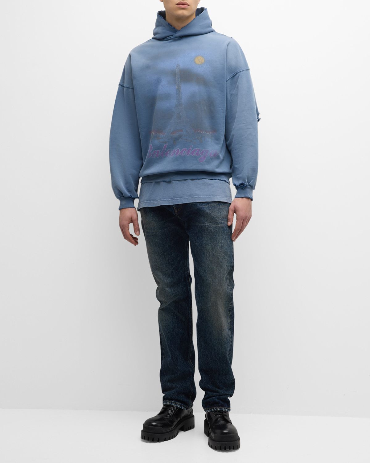 Balenciaga Men 's Paris Moon Faded Hoodie