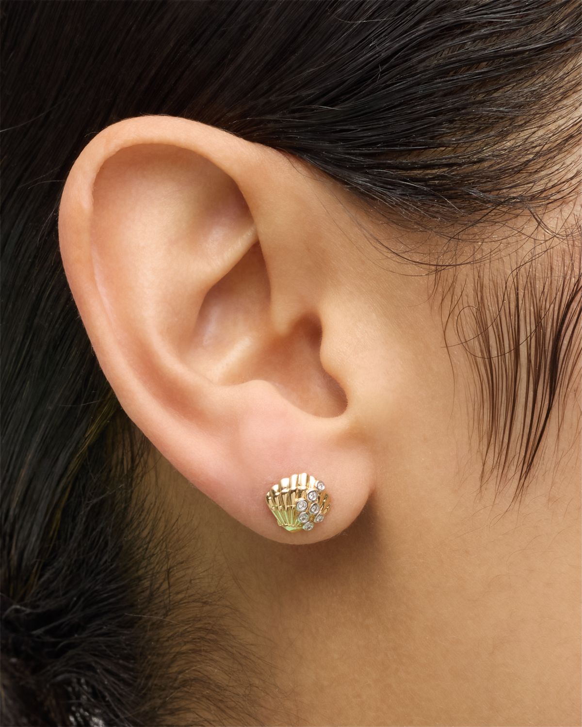 Sydney Evan Clam Shell 14K Gold Diamond Stud Earring, Single