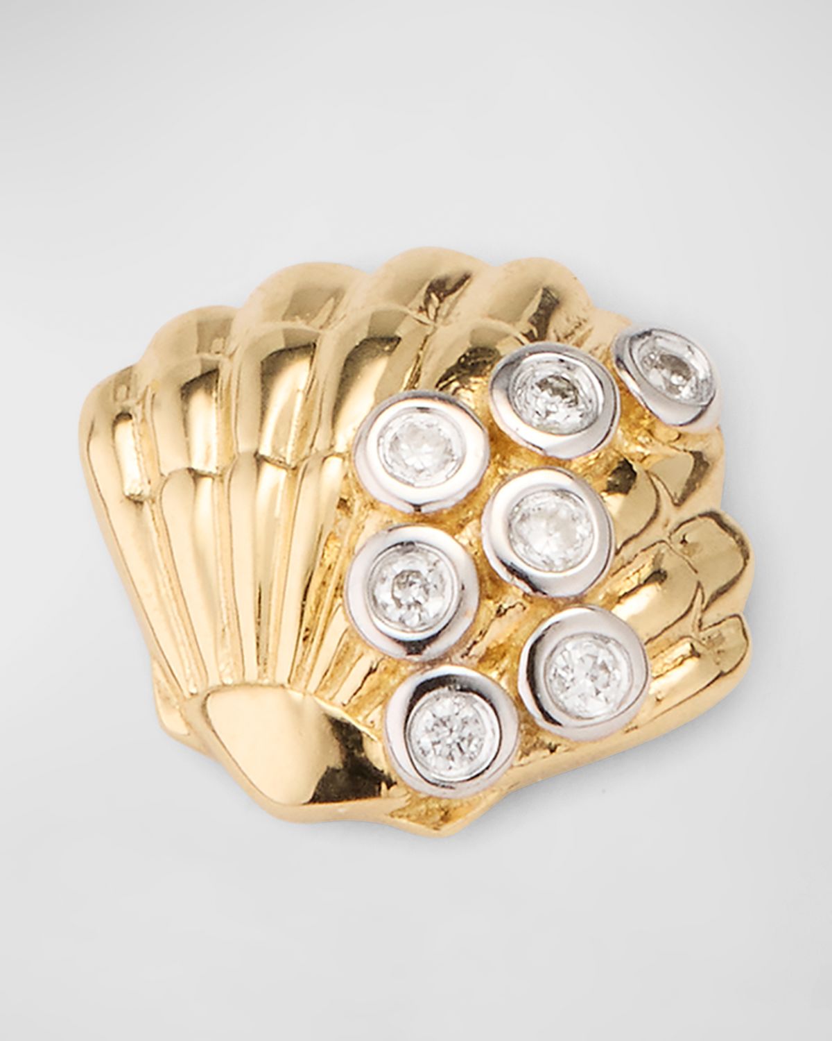 Sydney Evan Clam Shell 14K Gold Diamond Stud Earring, Single