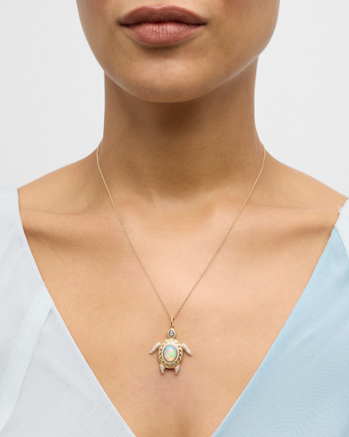 Sydney Evan Marquise Eye Diamond Pave Turtle Charm Chain Necklace