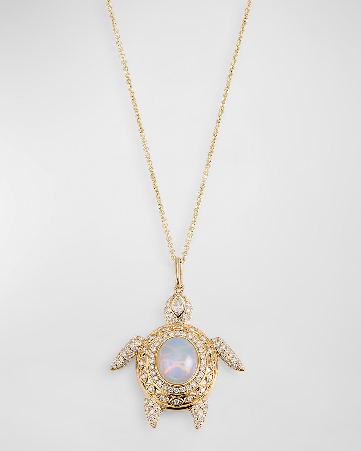 Sydney Evan Marquise Eye Diamond Pave Turtle Charm Chain Necklace