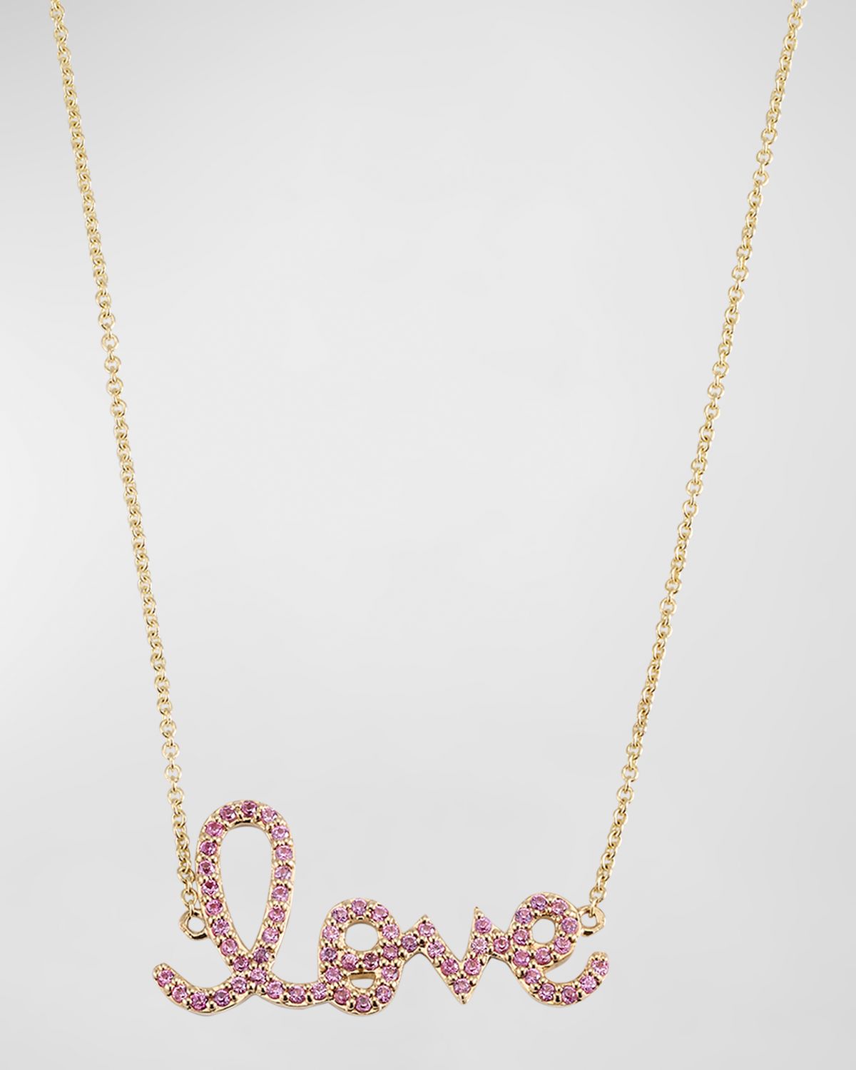 Sydney Evan 14K Gold Medium Love Script Pink Sapphire Necklace
