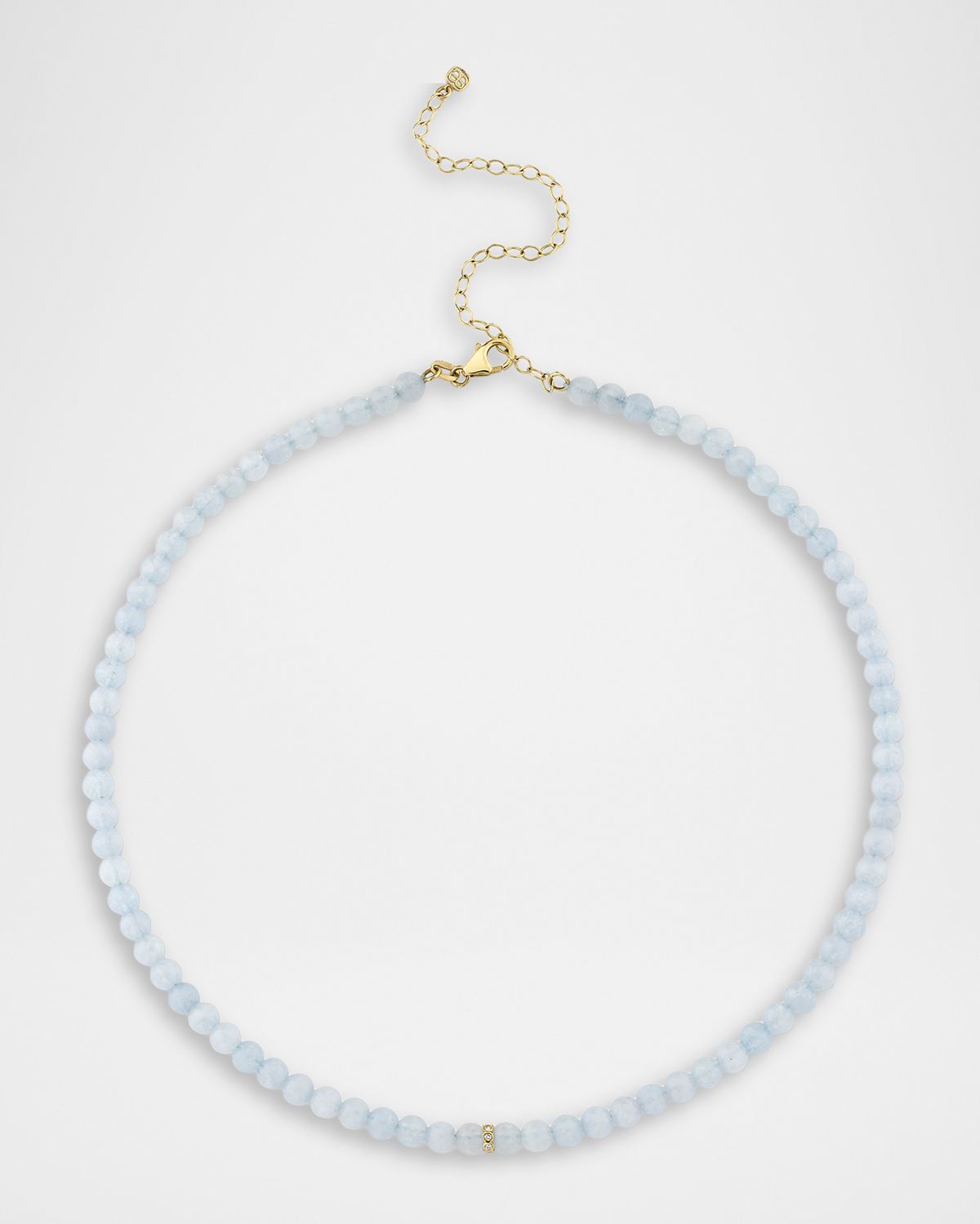 Sydney Evan 14K Diamond Bezel Rondelle Choker with Aquamarine Beads