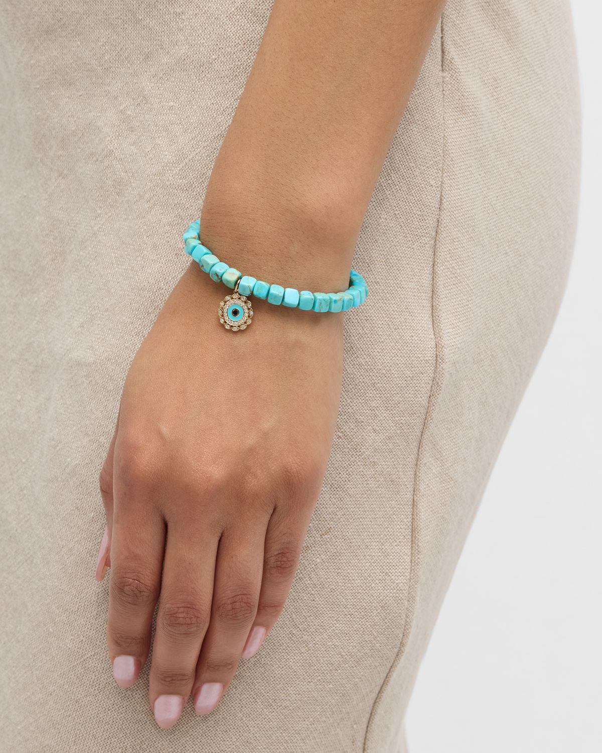 Sydney Evan 14K Gold and Diamond Marquise Eye Turquoise Bracelet