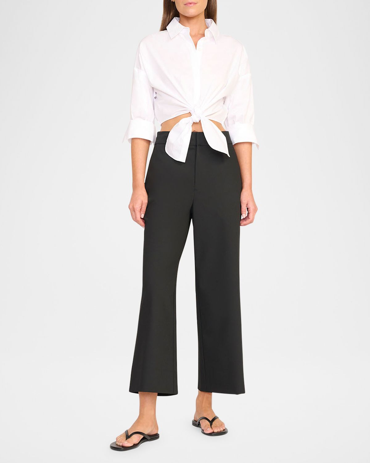 STAUD Lisa Tie-Front Cotton Shirting Crop Top