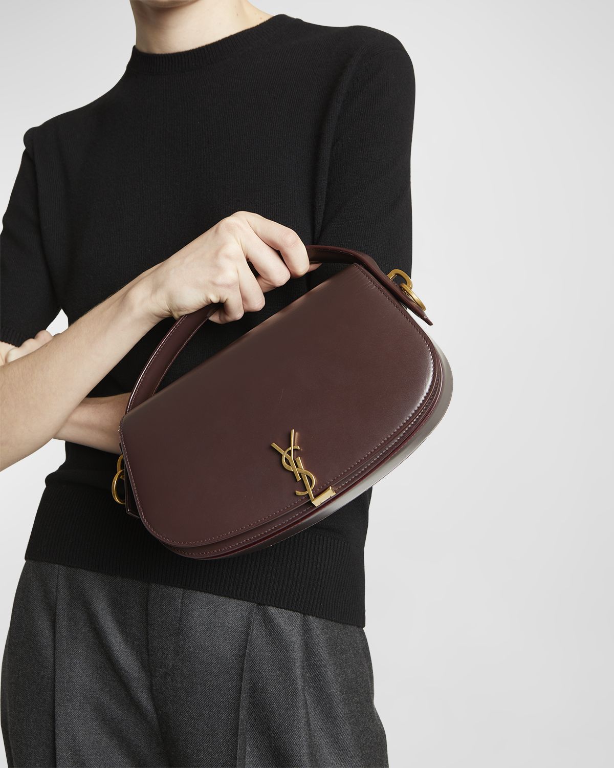Saint Laurent Voltaire YSL Flap Top-Handle Bag in Leather