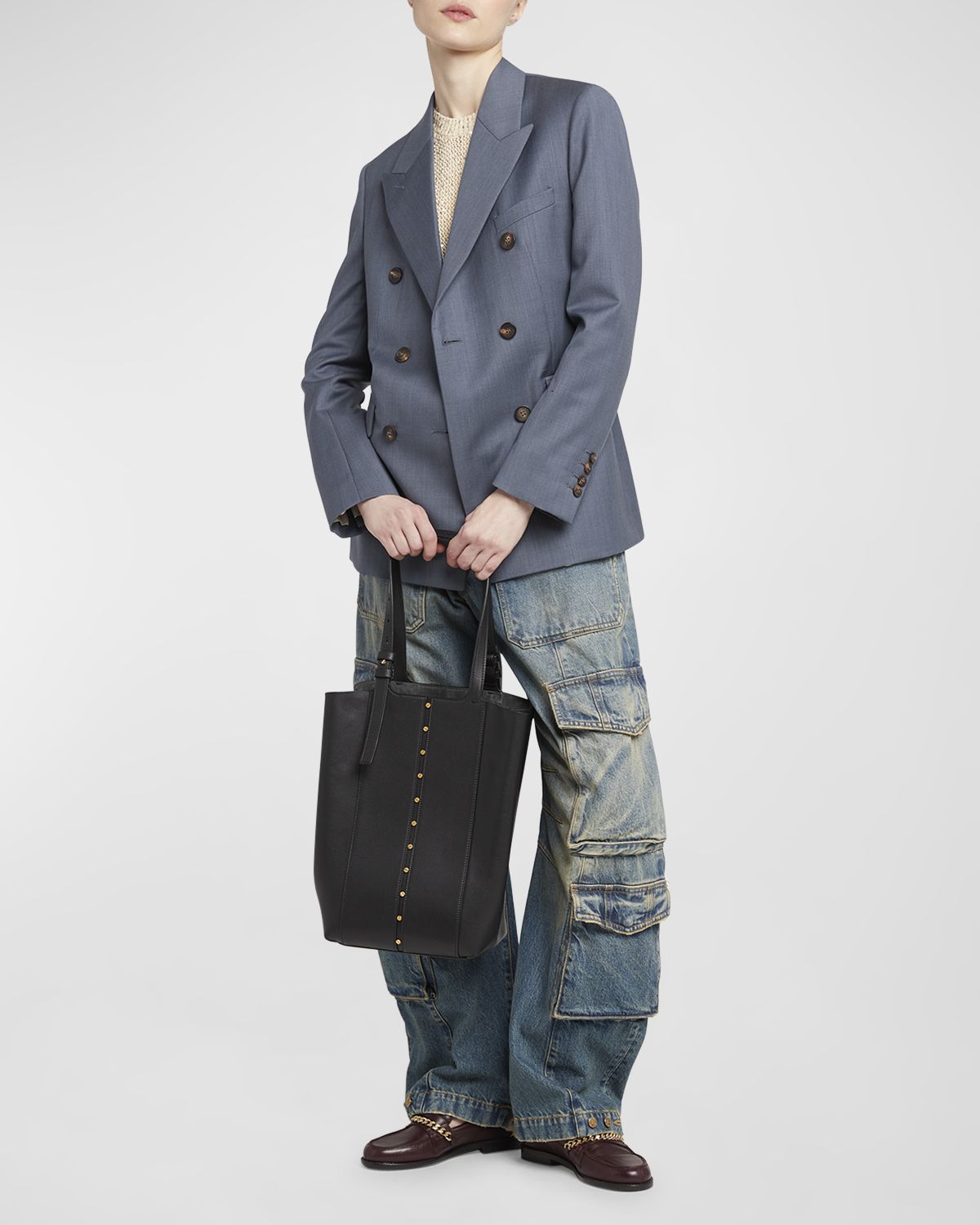 Golden Goose 24.7 North-South Studded Leather Tote Bag