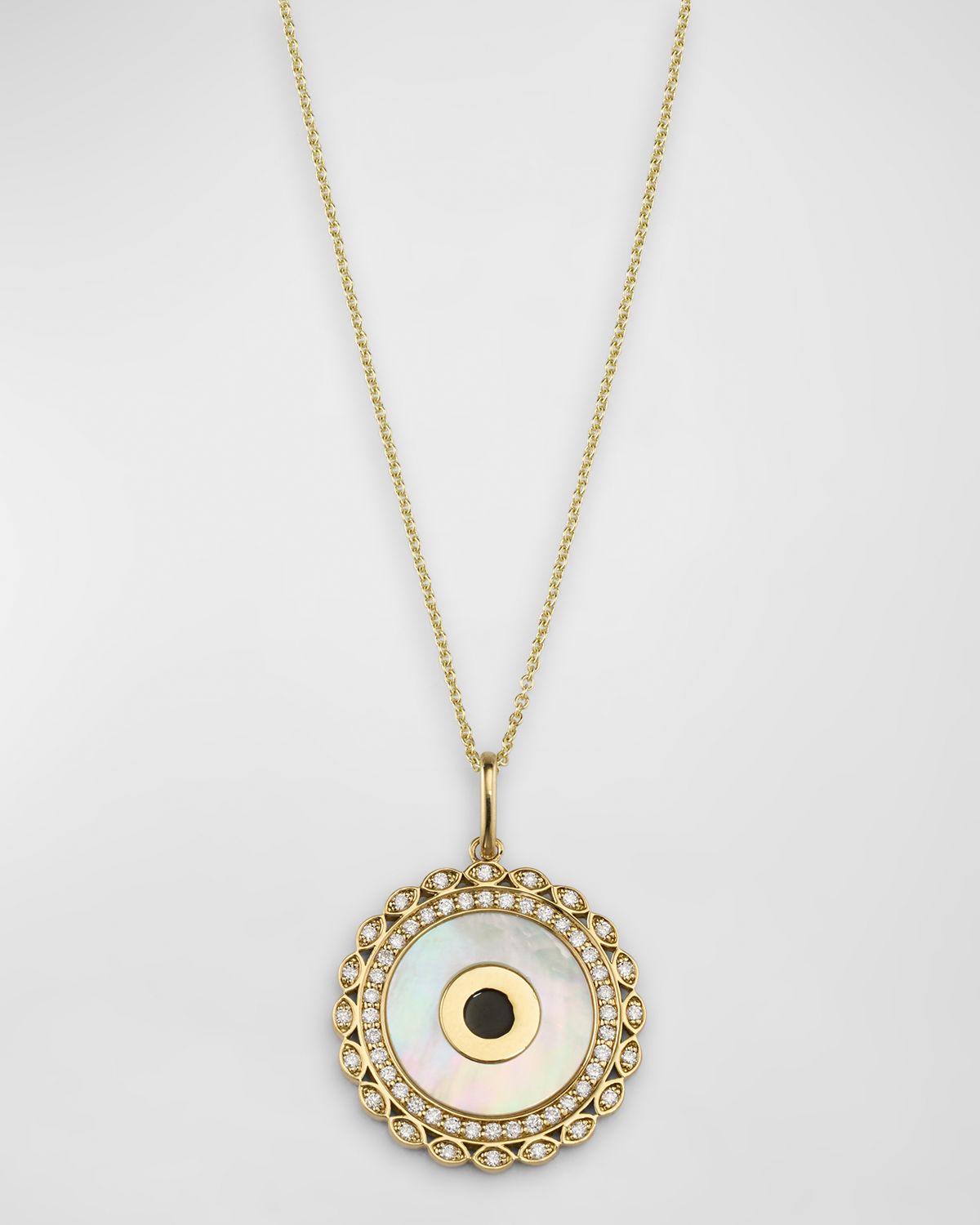 Sydney Evan Large Marquise Eye Border Stone Inlay Evil Eye Charm on Cable Chain Necklace