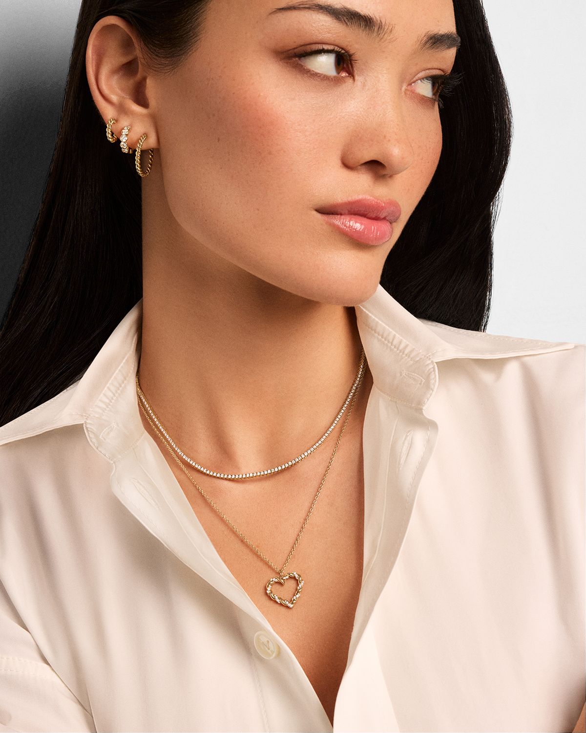 Sydney Evan Pave Rope Heart Charm on Cable Chain Necklace