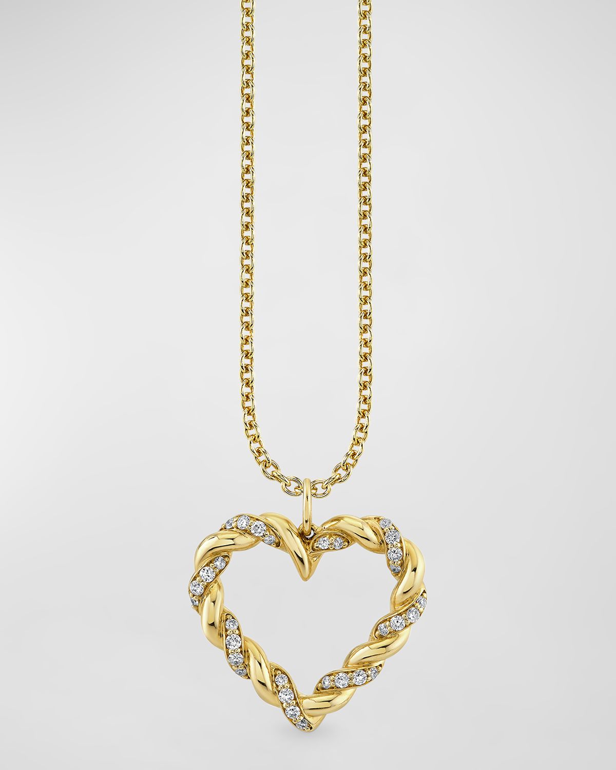 Sydney Evan Pave Rope Heart Charm on Cable Chain Necklace