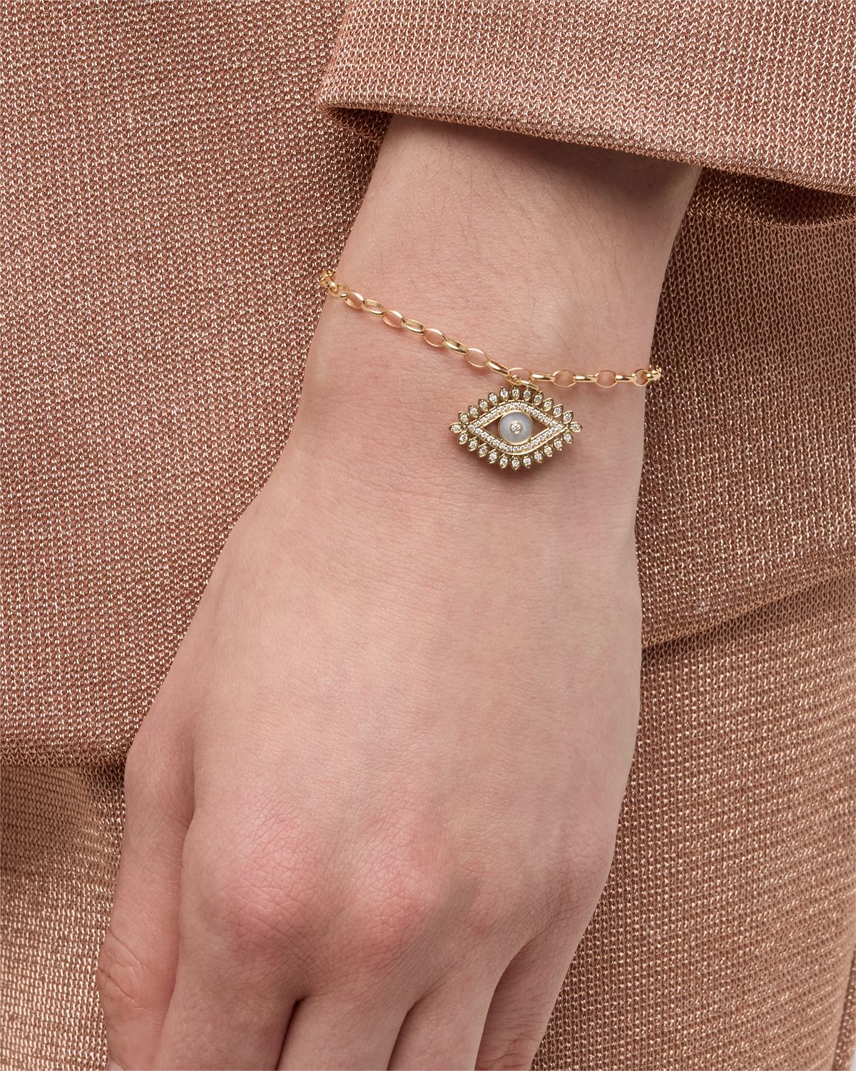 Sydney Evan Evil Eye Marquis Border with Stone Inlay Charm on Belcher Chain Bracelet