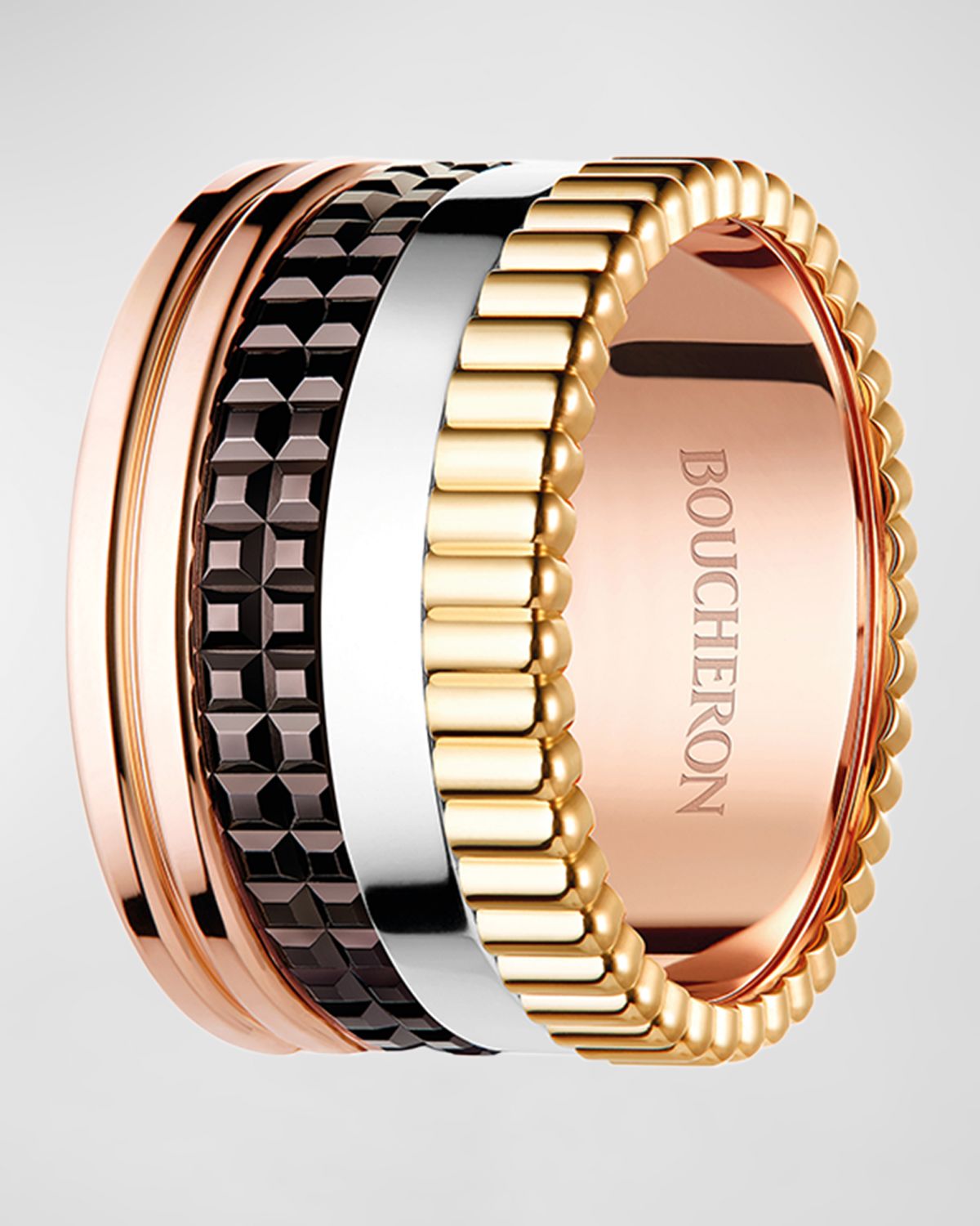 Boucheron Quatre Classique 18K Tricolor Gold Ring with Brown PVD