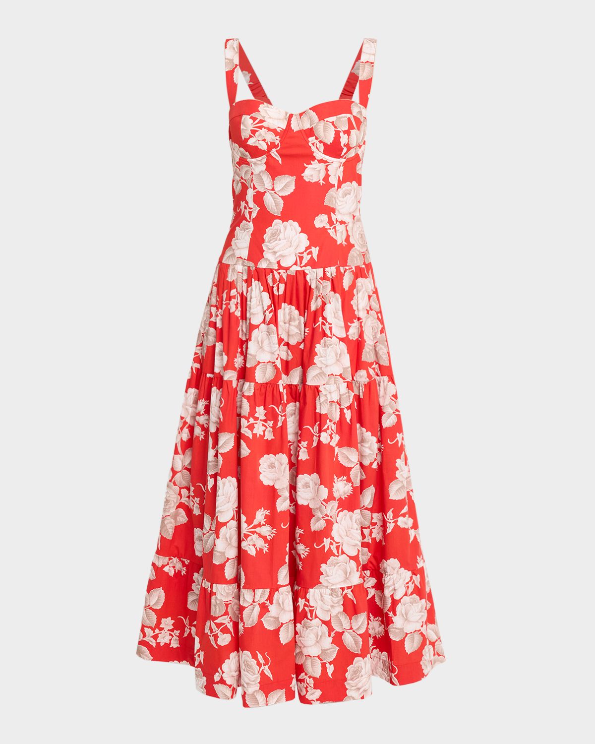 Cara Cara Santiago Bustier Tiered Floral Poplin Midi Dress